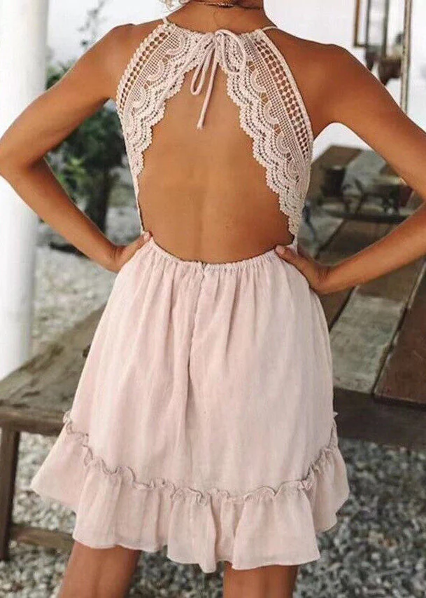 Fine Blue Ruffled Patchwork Lace Day Dress Summer - Image 5