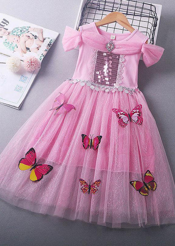 Fine Blue Sequins Wrinkled Patchwork Tulle Kids Girls Princess Dress Summer - Image 2