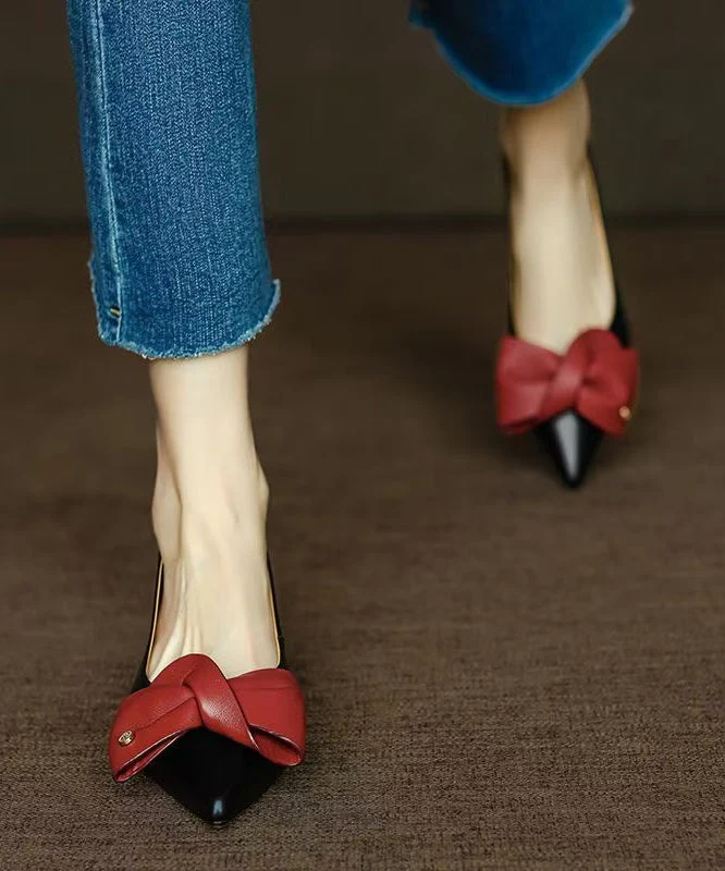 Fine Bow Pointed Toe Flat Feet Shoes Black Faux Leather - Image 3