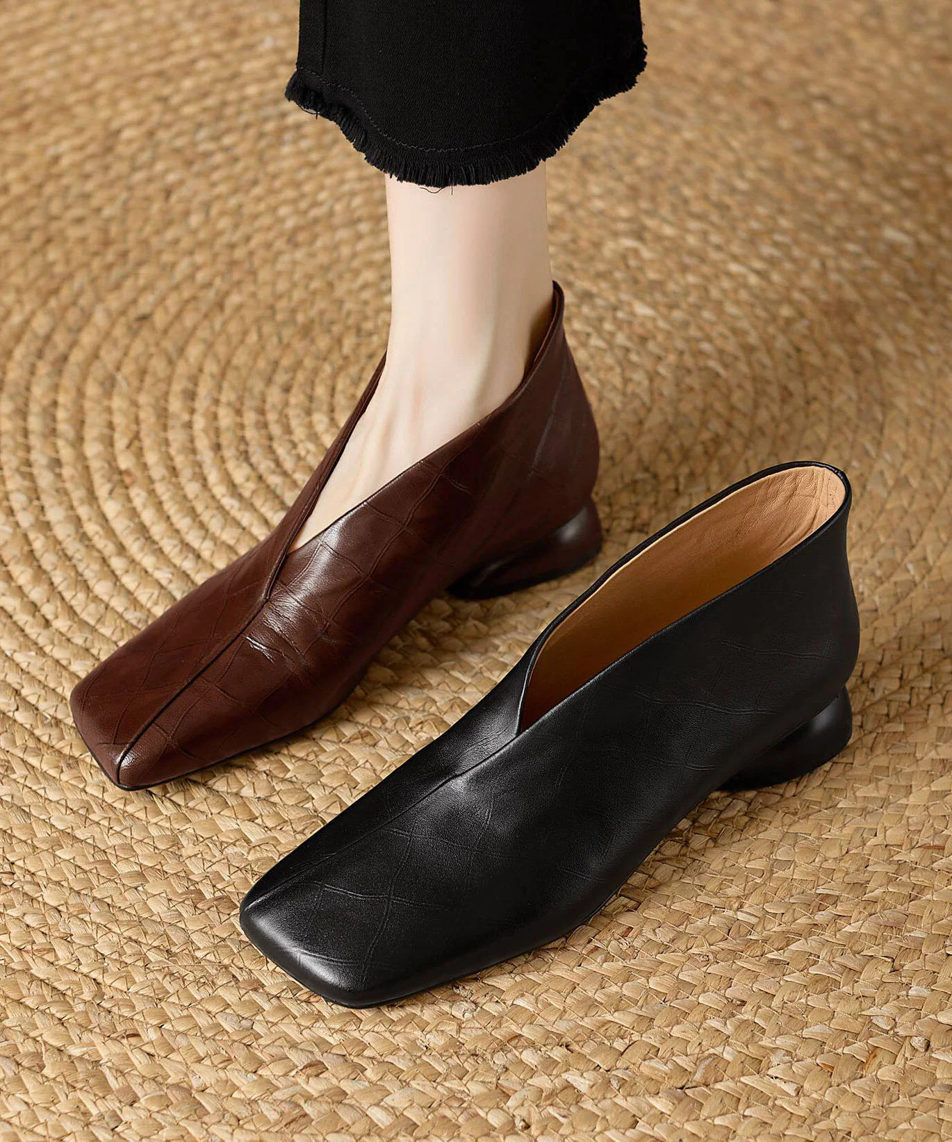 Fine Brown Ankle Boots Cowhide Leather Square Toe - Image 5