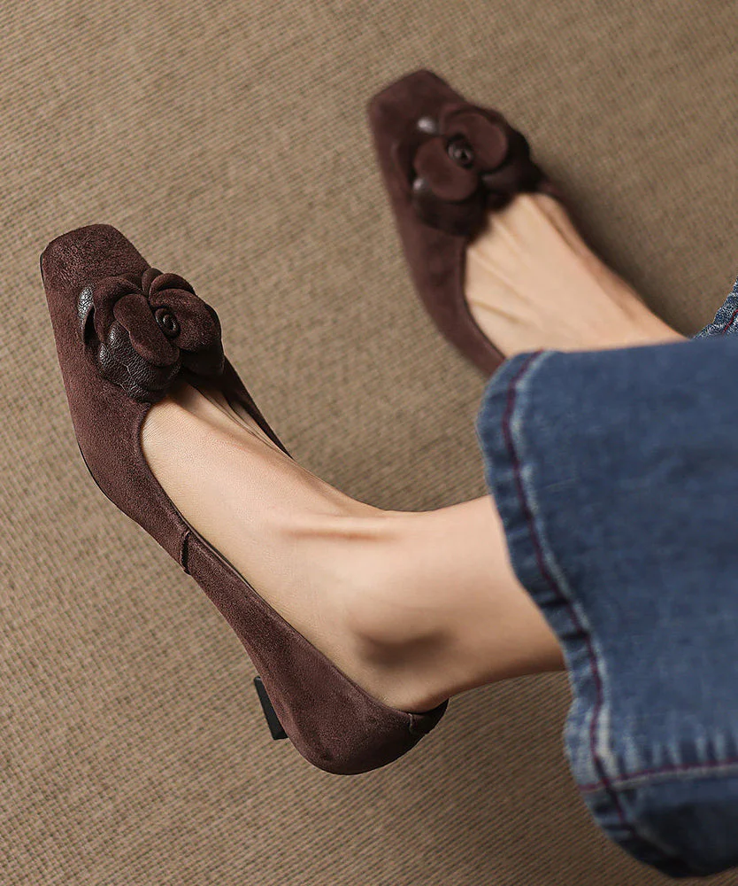 Fine Brown High Heels Kitten Flower High Heels - Image 3