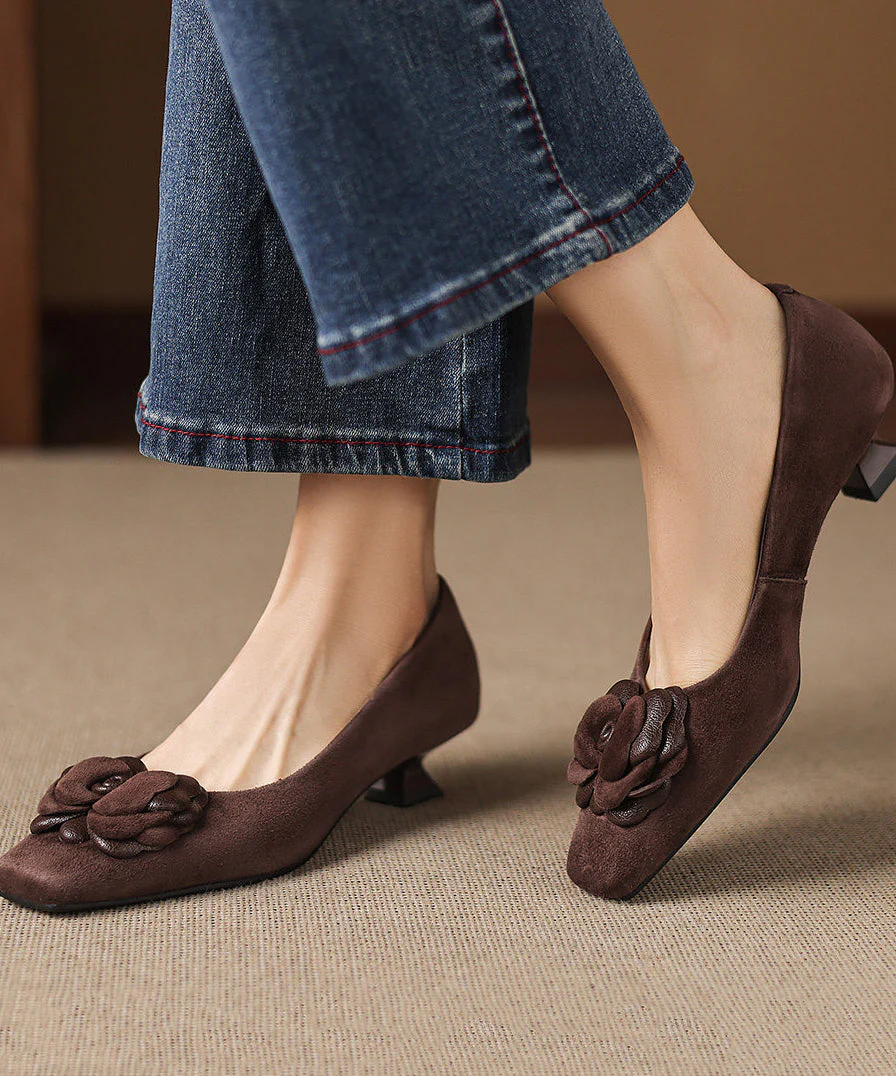 Fine Brown High Heels Kitten Flower High Heels - Image 4