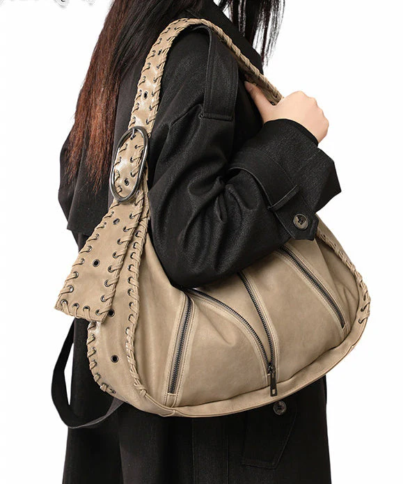 Fine Chocolate Solid Durable Zippered Faux Leather Shoulder Bags - Image 2