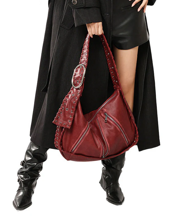 Fine Chocolate Solid Durable Zippered Faux Leather Shoulder Bags - Image 4
