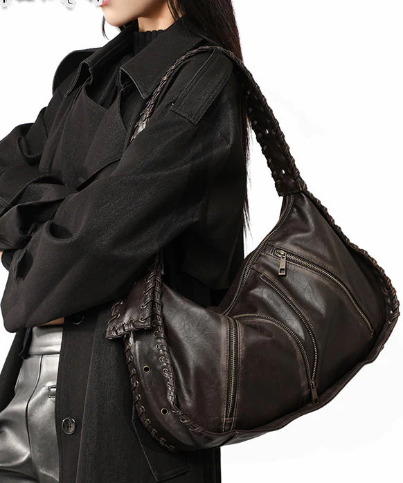 Fine Chocolate Solid Durable Zippered Faux Leather Shoulder Bags - Image 5