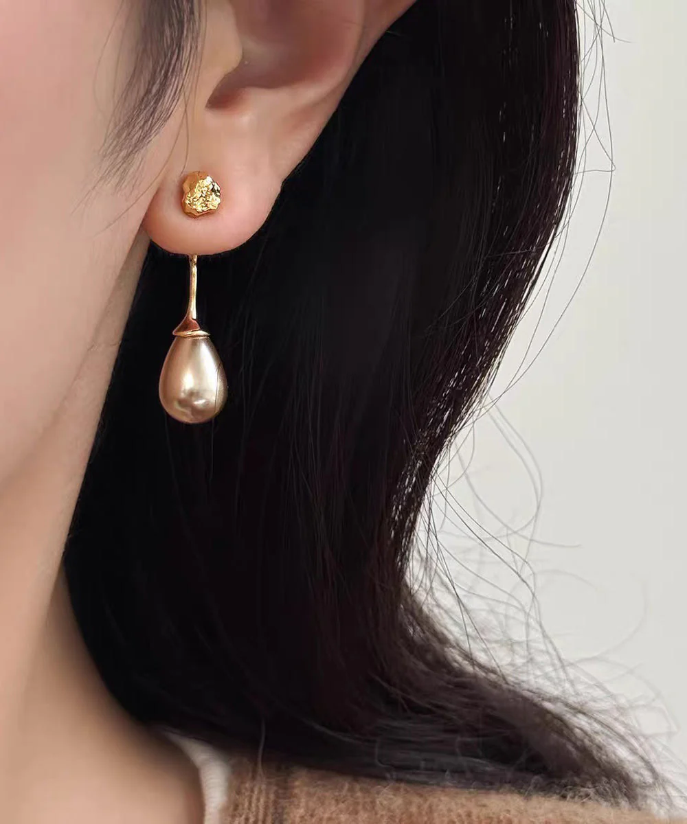 Fine Coffee Sterling Silver Overgild Pearl Water Droplet Drop Earrings - Image 3