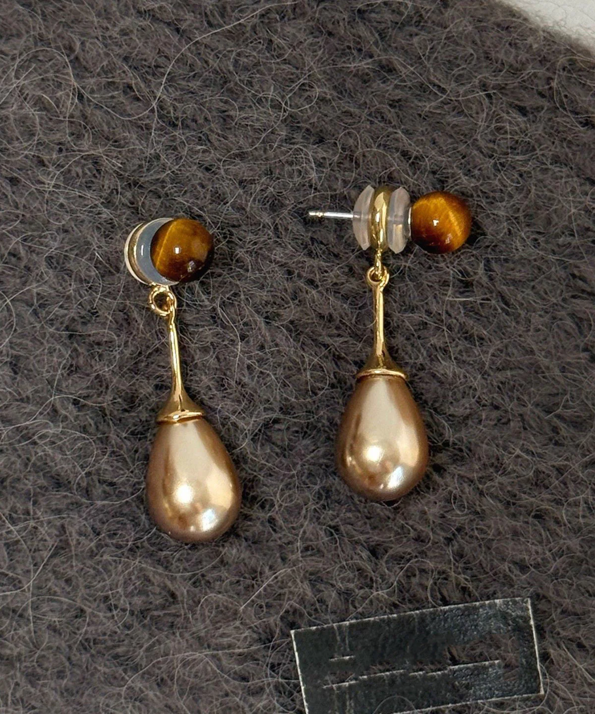 Fine Coffee Sterling Silver Overgild Pearl Water Droplet Drop Earrings - Image 4