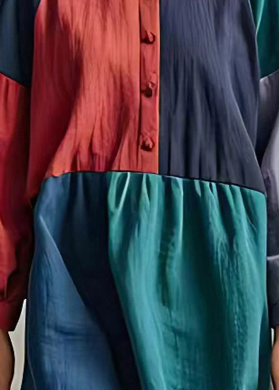 Fine Colorblock Asymmetrical Patchwork Cotton Dress Summer - Image 4