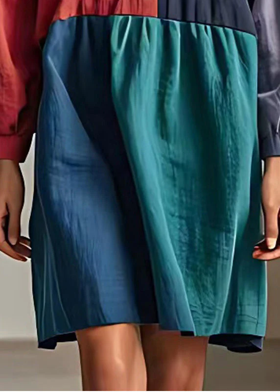 Fine Colorblock Asymmetrical Patchwork Cotton Dress Summer - Image 5