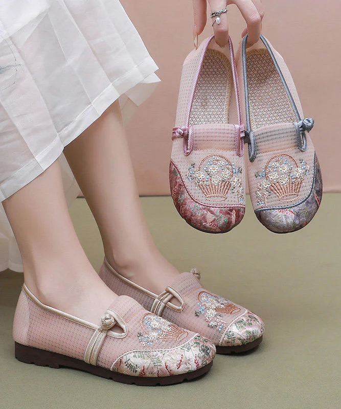 Fine Embroidery Flat Shoes For Women Grey Tulle Fabric - Image 4