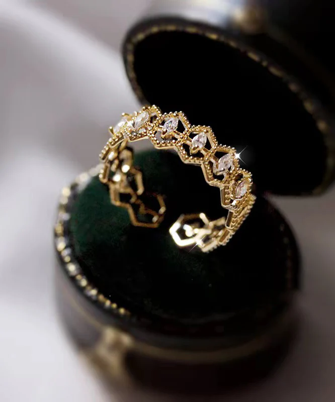 Fine Gold Alloy Zircon Lace Hollow Out Open Rings - Image 2