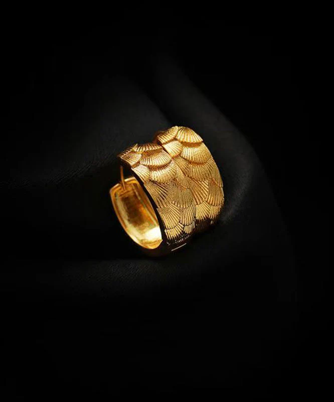 Fine Gold Copper Alloy Fish Scale Hoop Earrings - Image 3