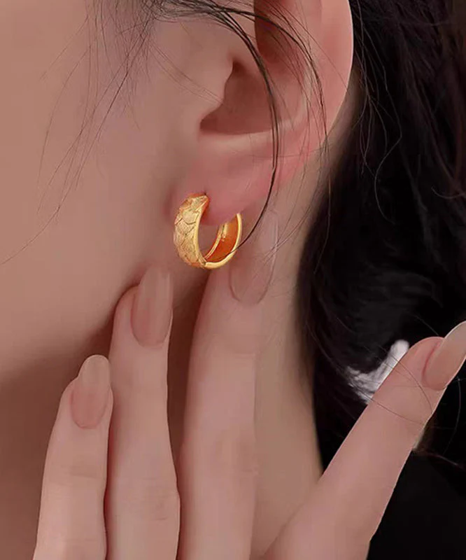 Fine Gold Copper Alloy Fish Scale Hoop Earrings - Image 4