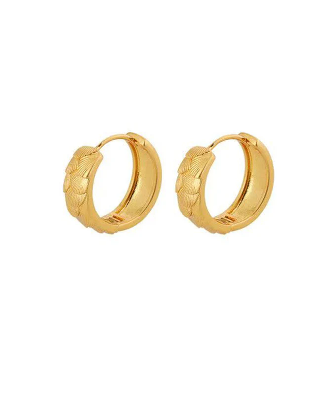 Fine Gold Copper Alloy Fish Scale Hoop Earrings - Image 5