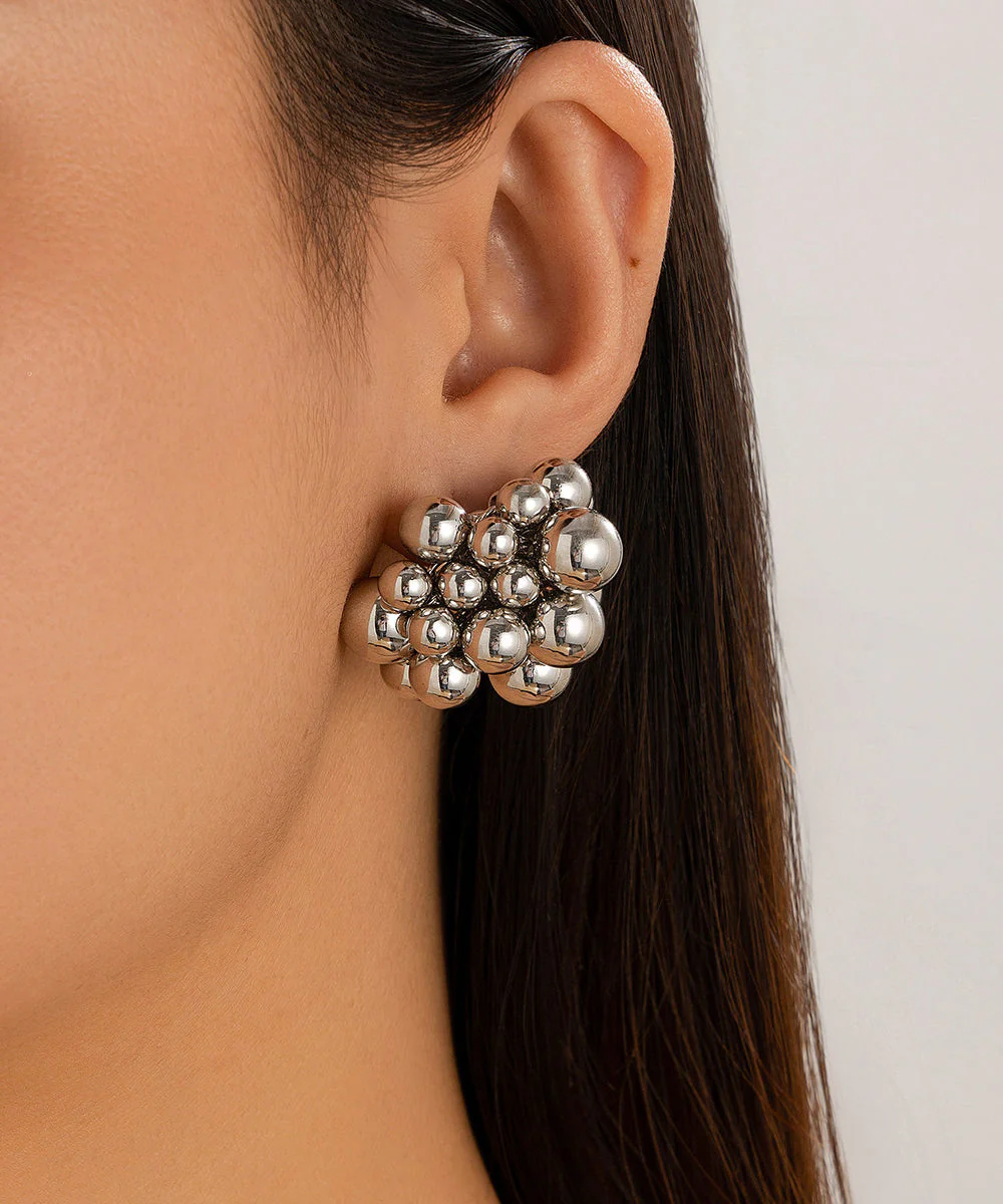 Fine Gold Copper Overgild Asymmetrical Patchwork Bead Stud Earrings - Image 2