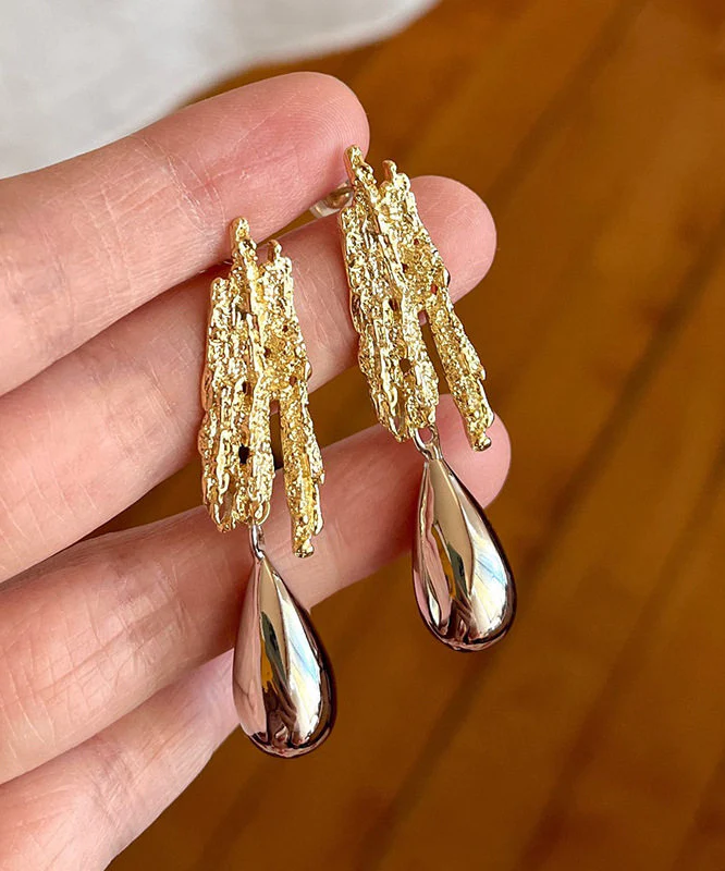 Fine Gold Copper Overgild Asymmetrical Water Droplet Gold Drop Earrings