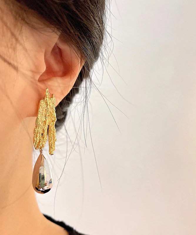 Fine Gold Copper Overgild Asymmetrical Water Droplet Gold Drop Earrings - Image 4