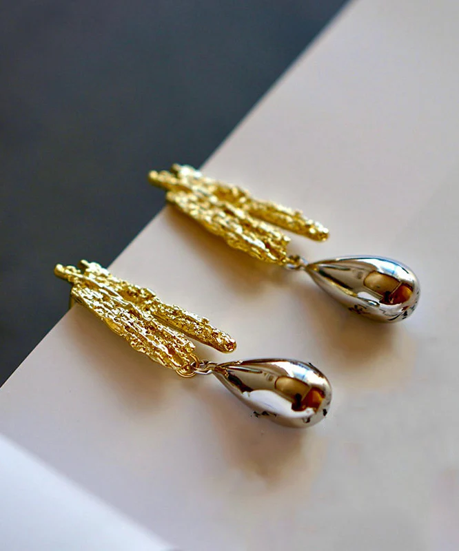 Fine Gold Copper Overgild Asymmetrical Water Droplet Gold Drop Earrings - Image 5