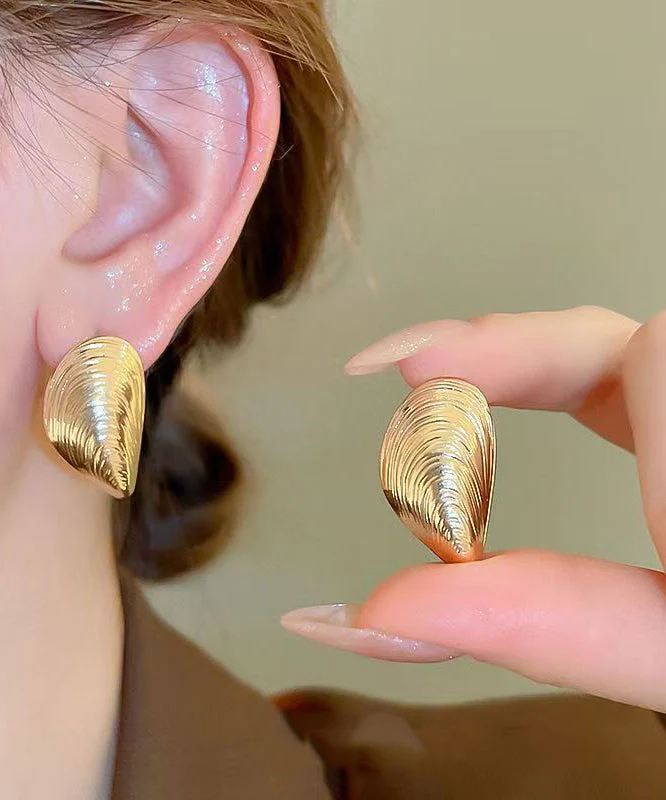 Fine Gold Copper Overgild Shell Thread Stud Earrings - Image 2