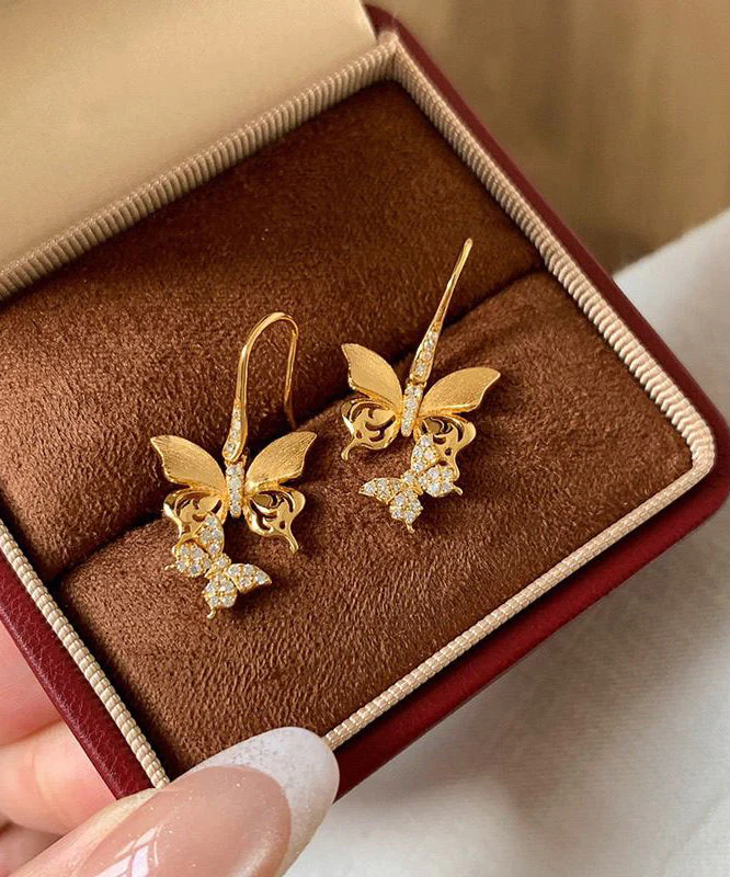 Fine Gold Copper Overgild Zircon Butterfly Hoop Earrings - Image 3