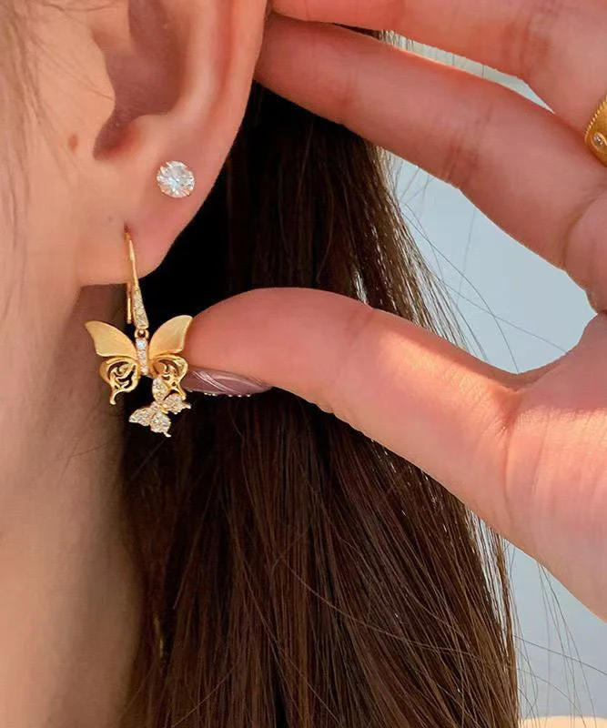 Fine Gold Copper Overgild Zircon Butterfly Hoop Earrings - Image 4