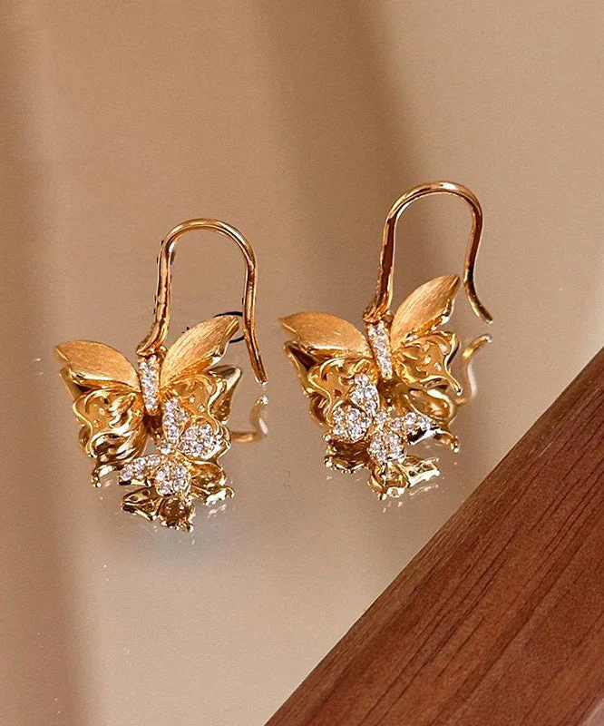 Fine Gold Copper Overgild Zircon Butterfly Hoop Earrings - Image 5