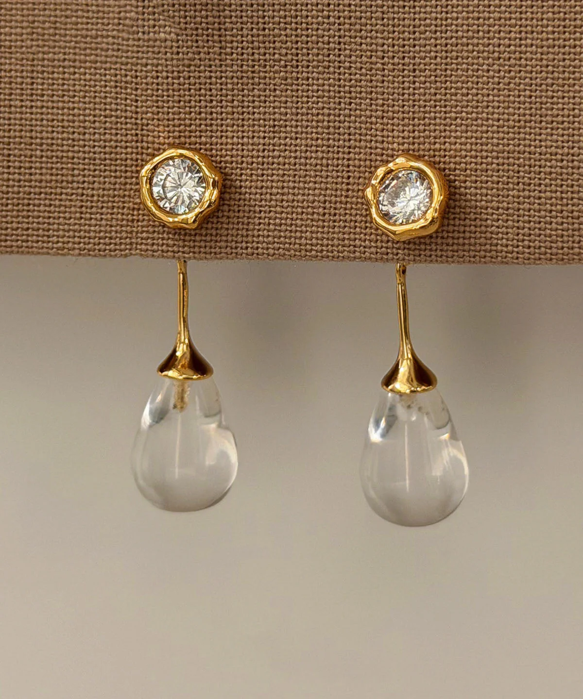 Fine Gold Sterling Silver Overgild Zircon Water Droplet Drop Earrings - Image 2