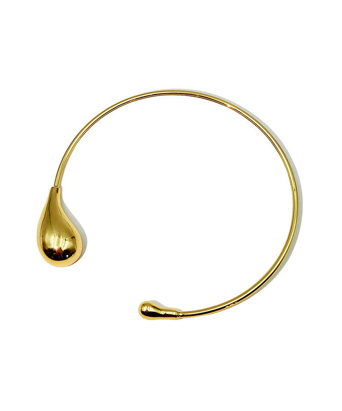 Fine Golden Teardrop-shaped Asymmetrical Design Metal Open Choker - Image 4
