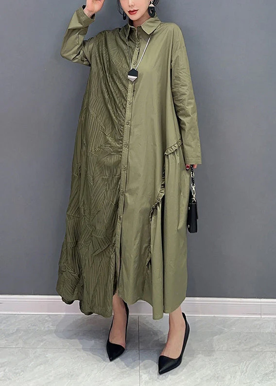Fine Green Asymmetrical Patchwork Ruffled Wrinkled Maxi Dresses Spring - Image 2