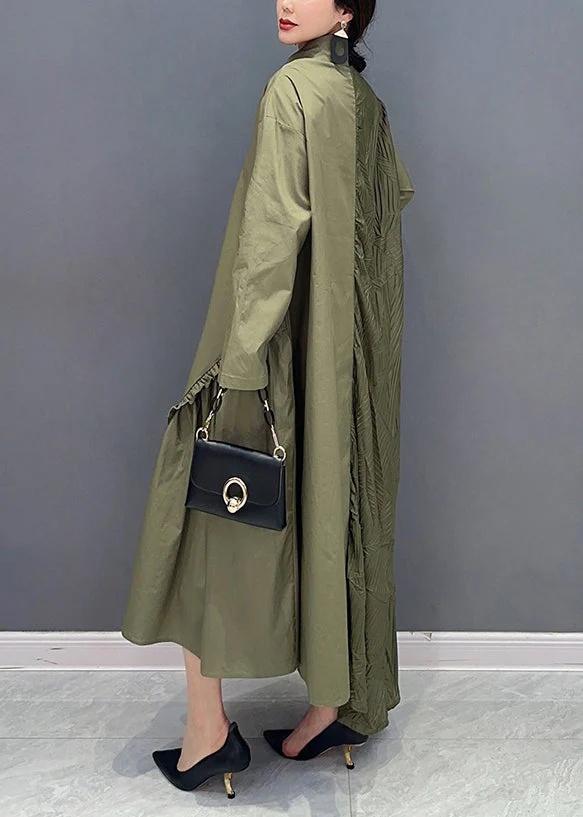 Fine Green Asymmetrical Patchwork Ruffled Wrinkled Maxi Dresses Spring - Image 4