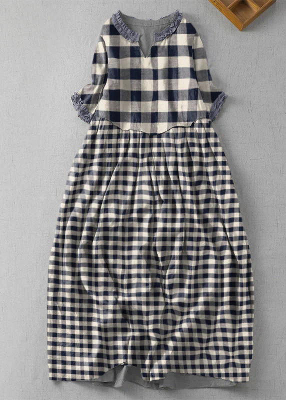 Fine Green cashew nuts V Neck Ruffled Patchwork Linen Dress Summer - Image 2