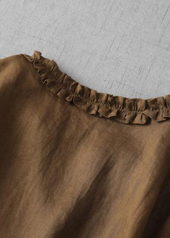 Fine Green cashew nuts V Neck Ruffled Patchwork Linen Dress Summer - Image 7