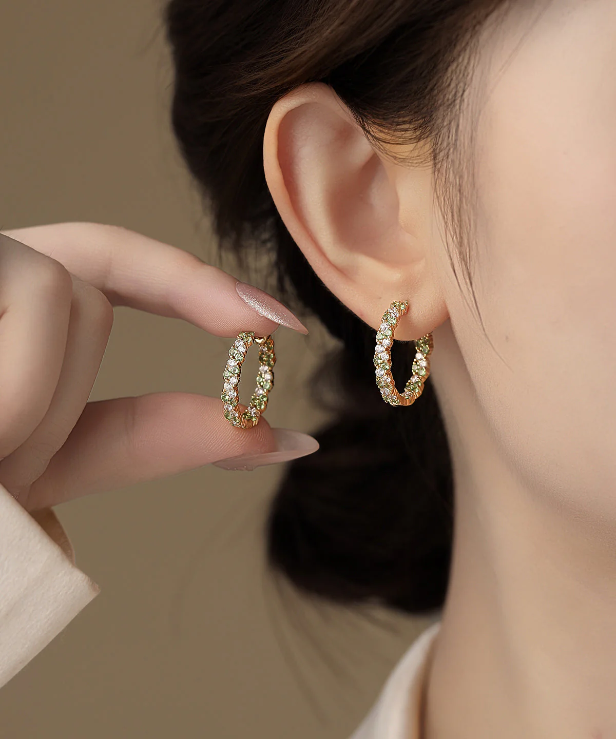 Fine Green Copper Overgild Zircon Hoop Earrings - Image 2