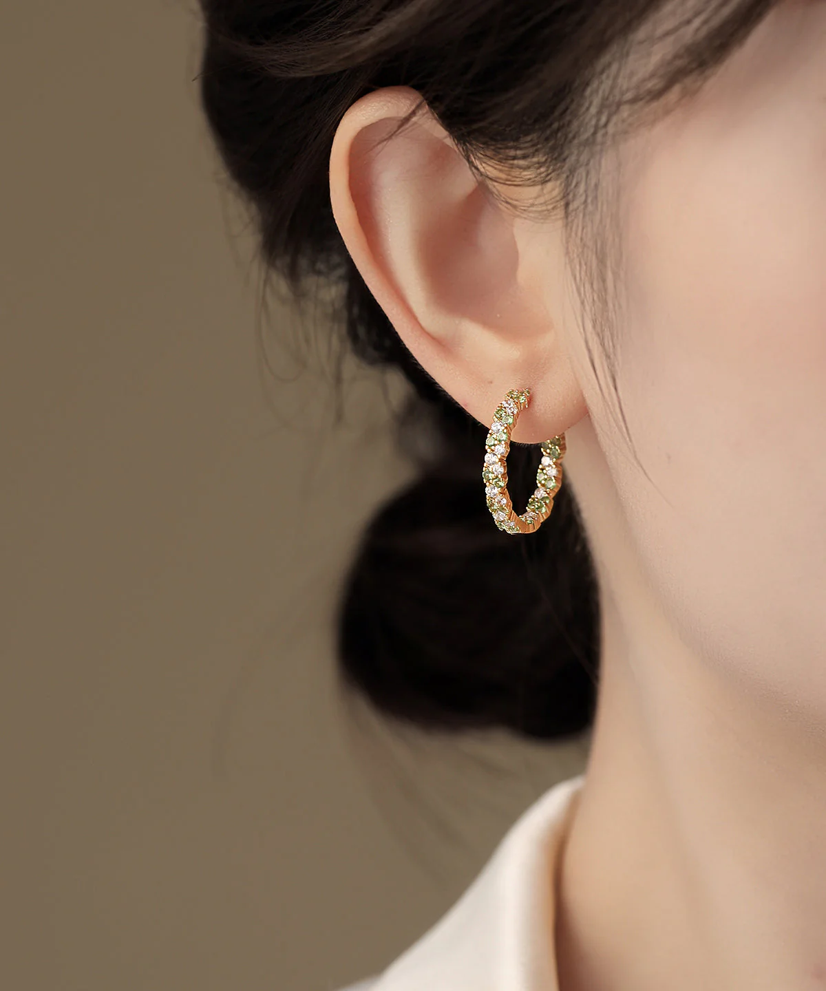 Fine Green Copper Overgild Zircon Hoop Earrings - Image 3