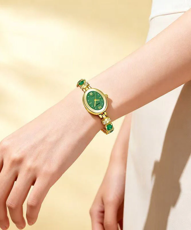 Fine Green Stainless Steel Overgild Zircon Tempered glass Four Leaf Clover Watches - Image 2