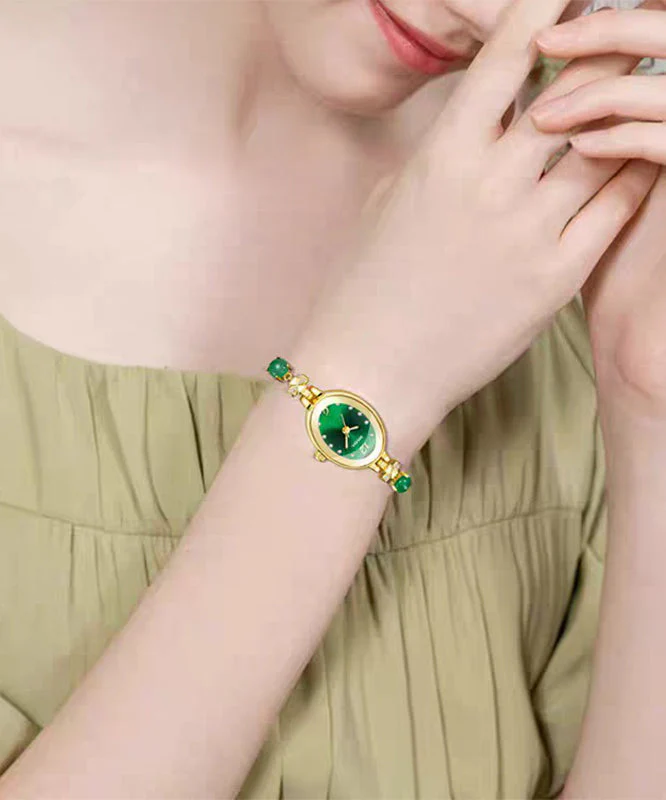 Fine Green Stainless Steel Overgild Zircon Tempered glass Four Leaf Clover Watches - Image 3
