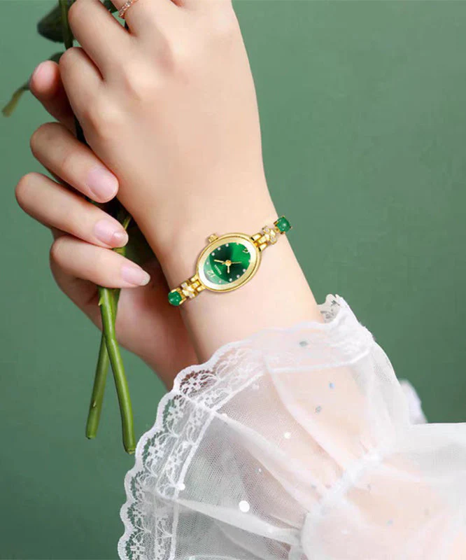 Fine Green Stainless Steel Overgild Zircon Tempered glass Four Leaf Clover Watches - Image 4