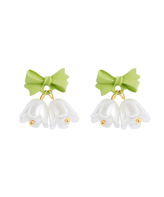 Fine Green Sterling Silver Overgile Bow Lily Of The Valley Drop Earrings - Image 5