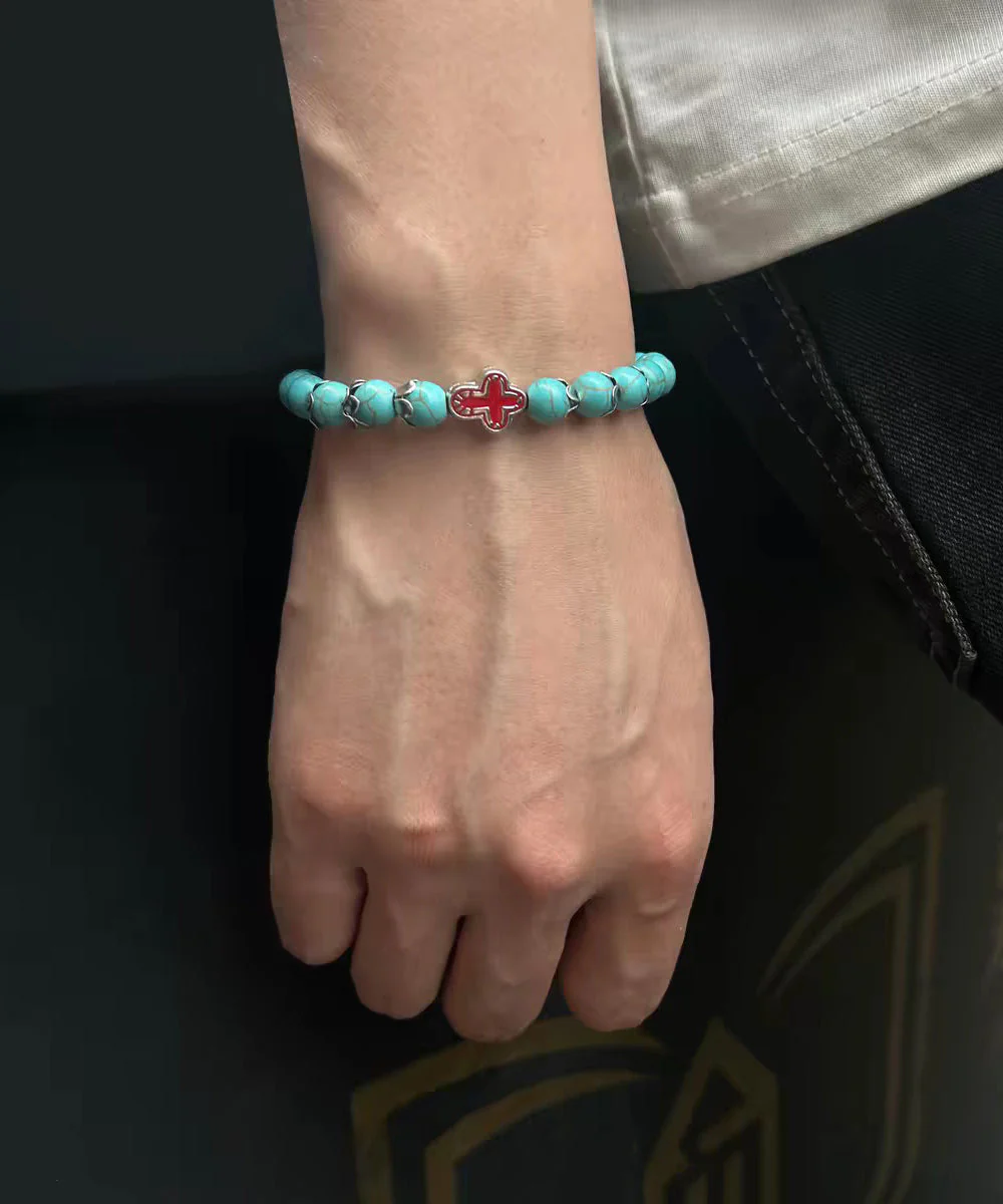 Fine Green Turquoise Cross Alloy Bracelet - Image 3