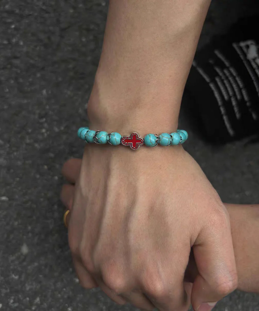 Fine Green Turquoise Cross Alloy Bracelet - Image 4