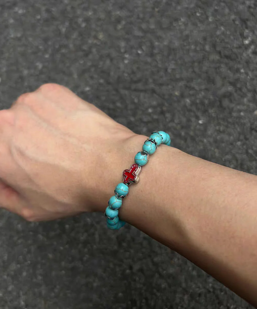 Fine Green Turquoise Cross Alloy Bracelet - Image 5