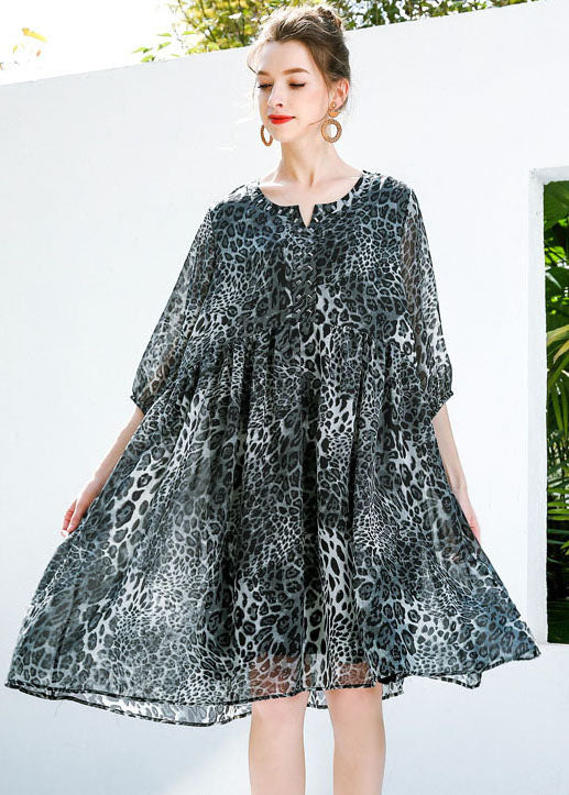 Fine Grey Oversized Leopard Print Chiffon Maxi Dresses Summer - Image 2