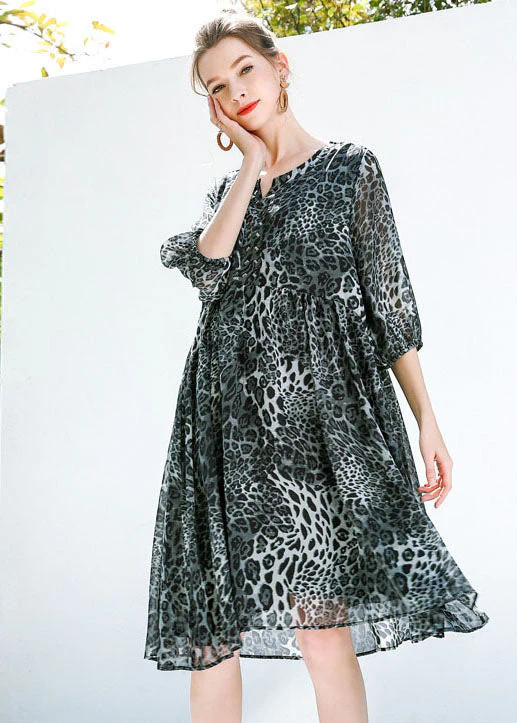 Fine Grey Oversized Leopard Print Chiffon Maxi Dresses Summer - Image 4