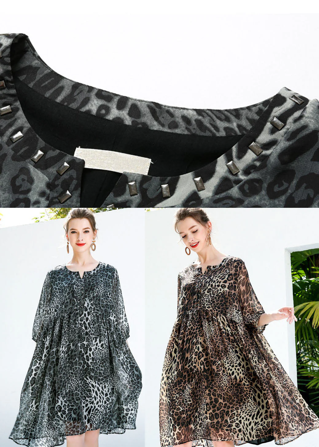 Fine Grey Oversized Leopard Print Chiffon Maxi Dresses Summer - Image 5