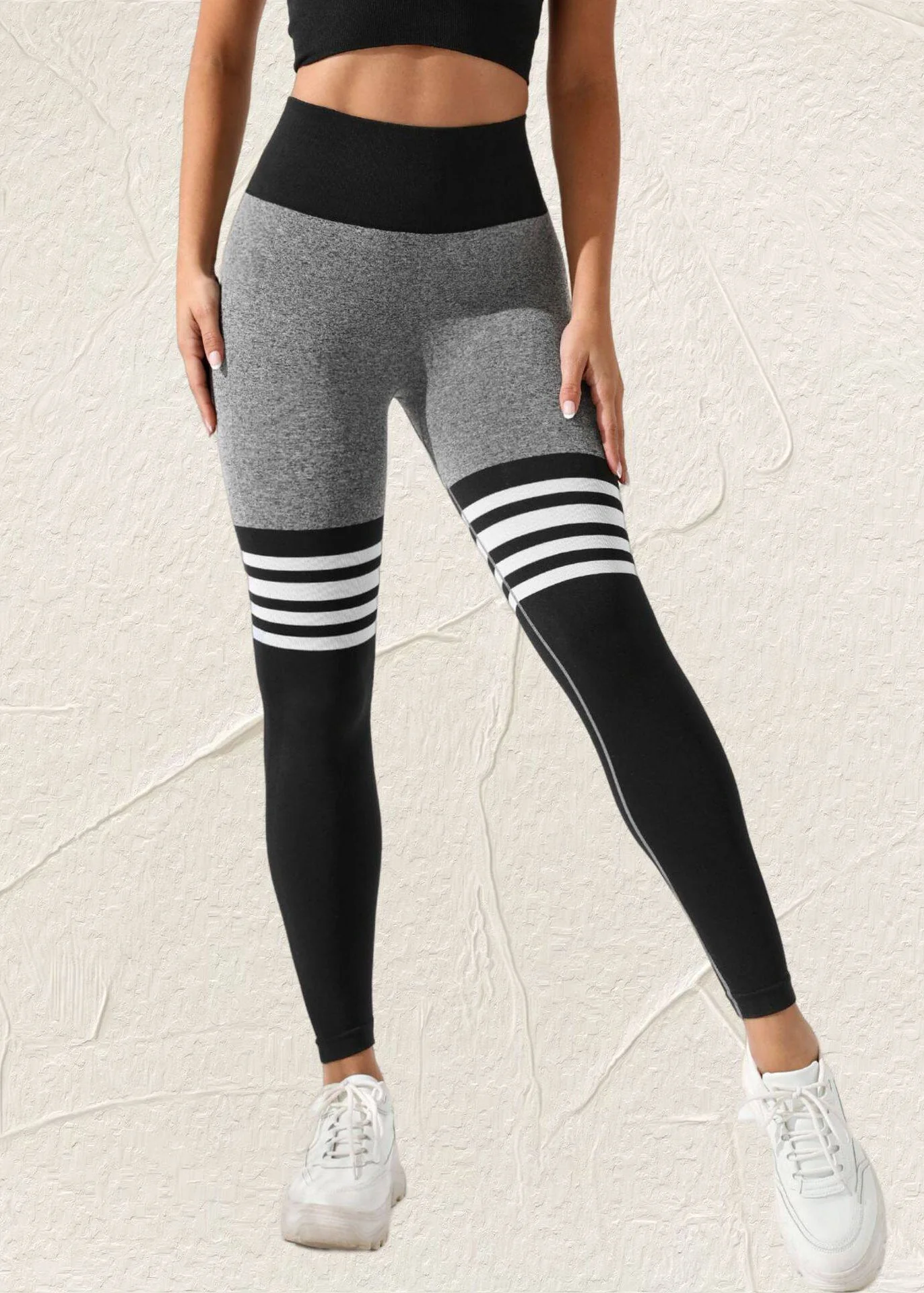 Fine Grey Striped High Waist Capri Athletic Leggings - Image 3