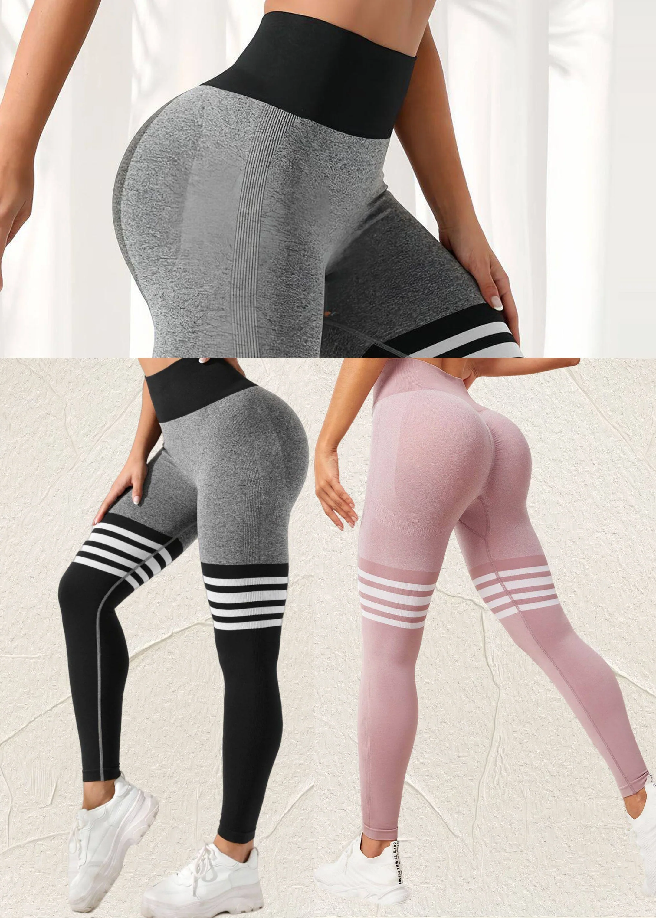Fine Grey Striped High Waist Capri Athletic Leggings - Image 5