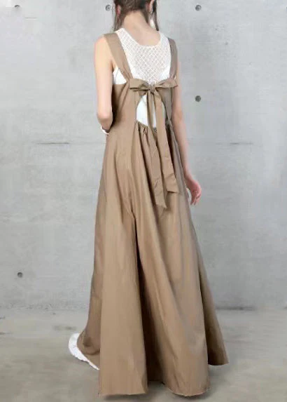 Fine Khaki Back Lace Up Exra Large Hem Cotton Dress Summer - Image 3