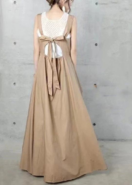 Fine Khaki Back Lace Up Exra Large Hem Cotton Dress Summer - Image 4