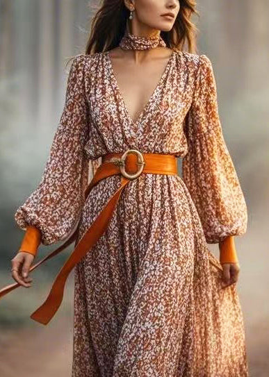 Fine Khaki Cinched Print Cotton Vacation Dress Spring - Image 2
