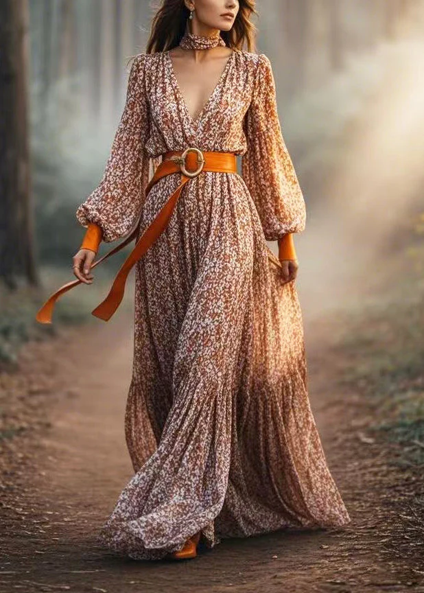 Fine Khaki Cinched Print Cotton Vacation Dress Spring - Image 5
